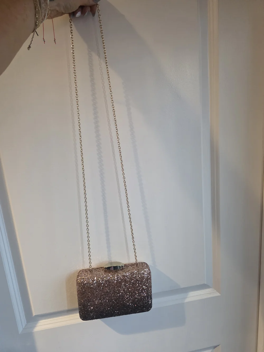 Nordstrom Glitter Ombre Rose GOLD Sparkle Clutch With Gold Strap